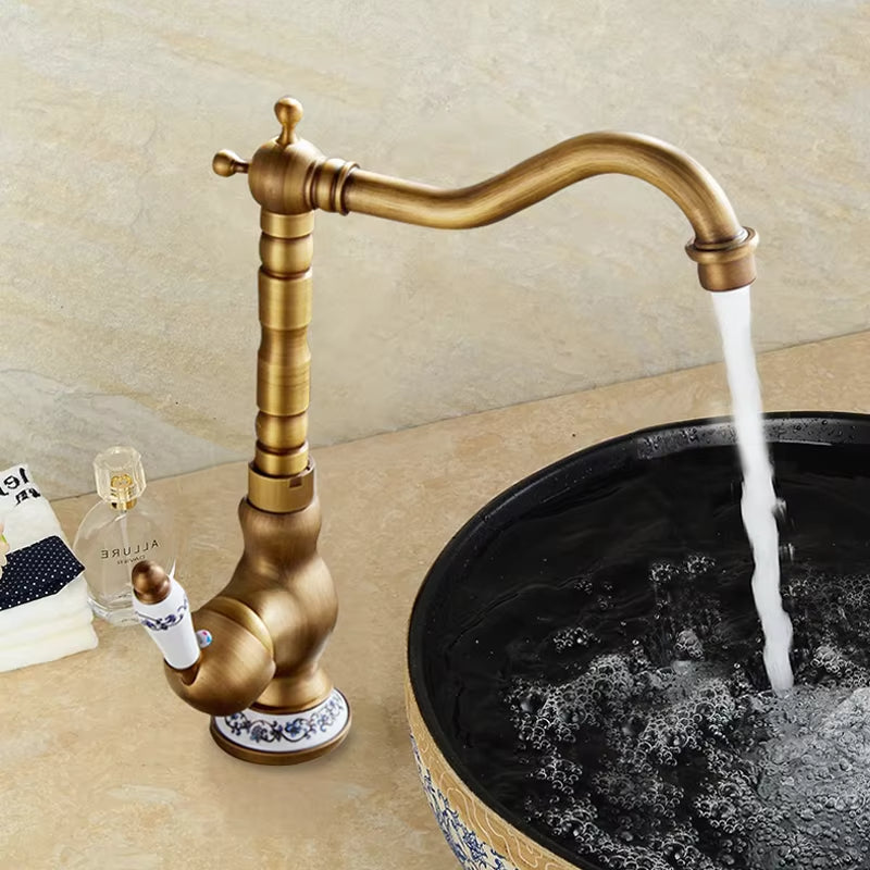 Bathroom Wash Basin Sink Antique Copper Hot And Cold Water Faucet-7811