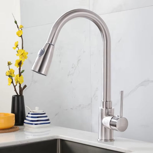 Modern Kitchen Pull Out Stainless Steel Sink Faucet-8424-1