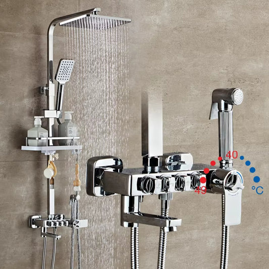 Wall Mounted Thermostatic Shower Set Round Handle With Spray Gun-6938