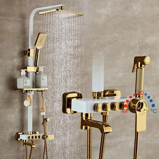 Wall Mounted Thermostatic Shower Set Round Handle With Spray Gun-6937