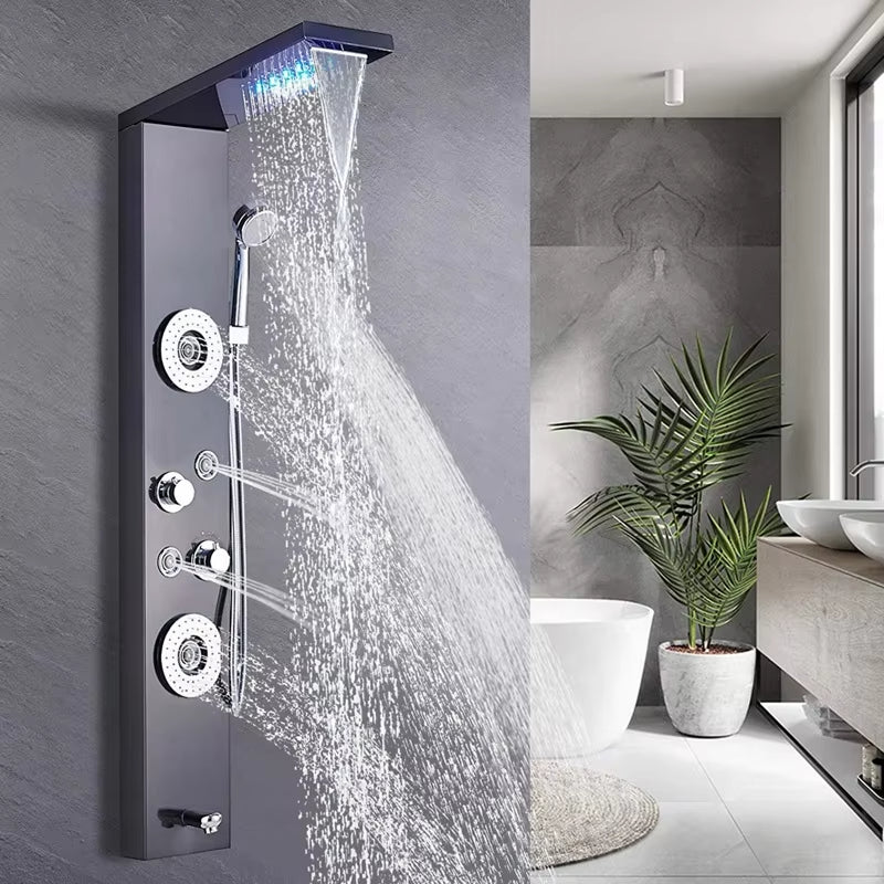 Wall Mounted Stainless Steel Waterfall Tower Led Shower Screen Set-8624