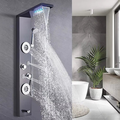Wall Mounted Stainless Steel Waterfall Tower Led Shower Screen Set-8624