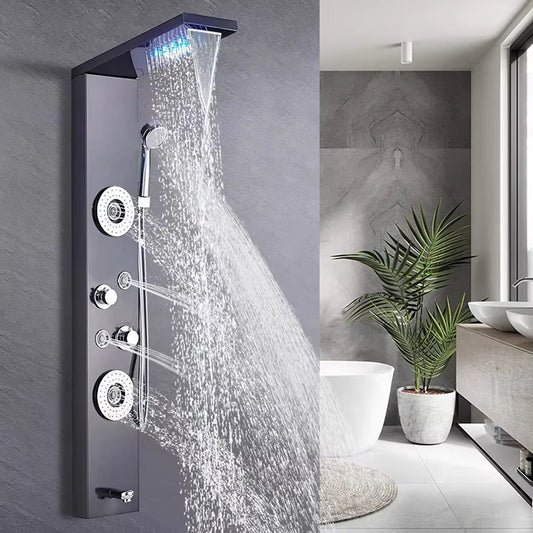 Wall Mounted Stainless Steel Waterfall Tower Led Shower Screen Set-8624