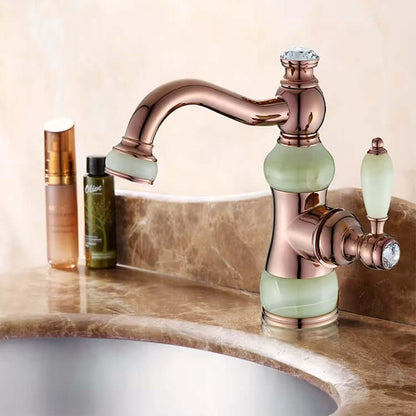 Luxury retro single handle basin faucet in polished gold finish with elegant design for stylish bathrooms.
