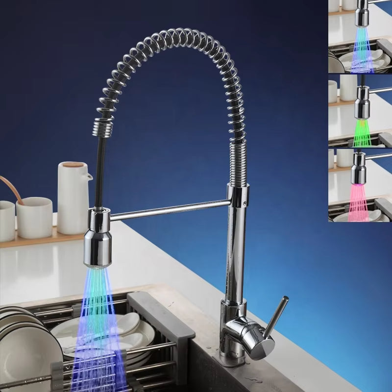 Spring-Type Adjustable 360-Degree Rotating Luminous Water Flow Led Faucet-8547