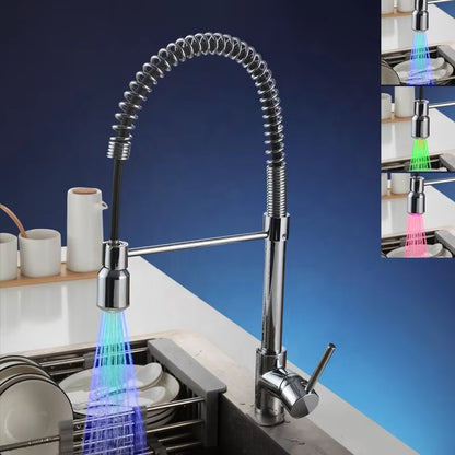 Spring-Type Adjustable 360-Degree Rotating Luminous Water Flow Led Faucet-8547
