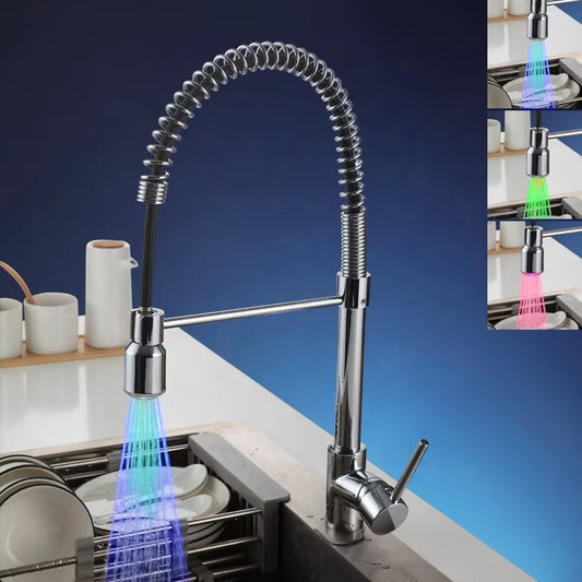 Spring-Type Adjustable 360-Degree Rotating Luminous Water Flow Led Faucet-8547