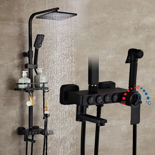 Wall Mounted Thermostatic Shower Set With Round Spray Handle-6940