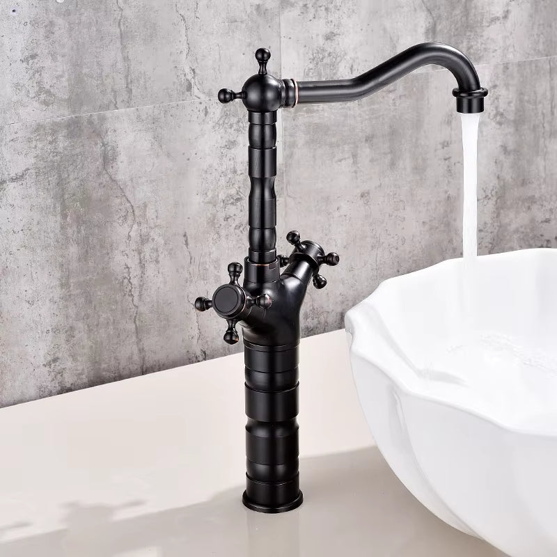 Black Antique Brass Double Handle Bathroom Basin Faucet-7082