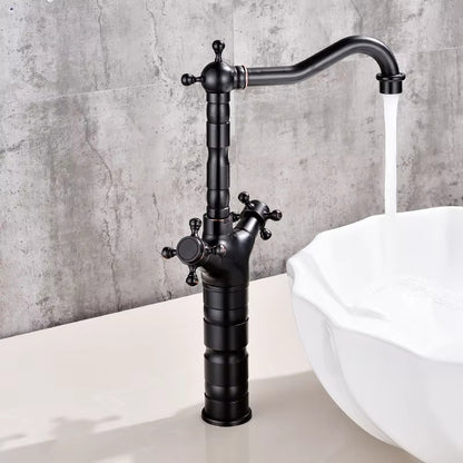 Black Antique Brass Double Handle Bathroom Basin Faucet-7082