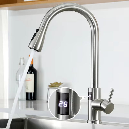 Modern Kitchen Pull Out Stainless Steel Sink Digital Display Faucet-8424DP