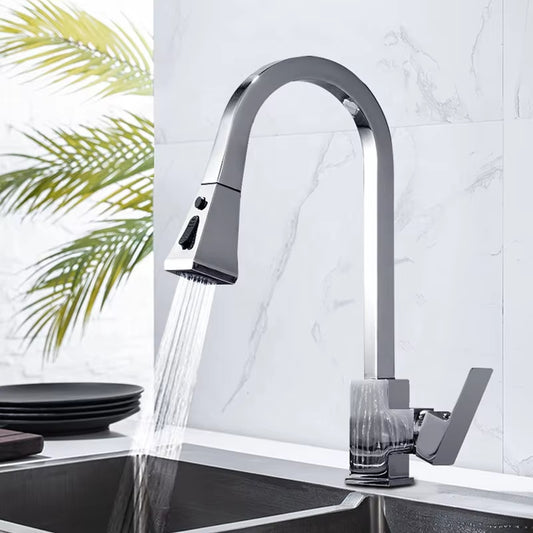 Black And Gray Pull-Out Rotary Retractable Kitchen Dishwashing Faucet-5368C