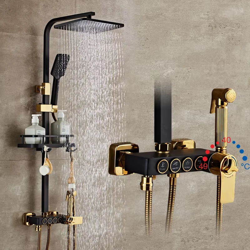 Smart Constant Temperature Shower Set Wall-mounted Round Handle with Spray Gun-6933