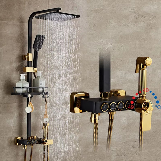 Smart Constant Temperature Shower Set Wall-mounted Round Handle with Spray Gun-6933