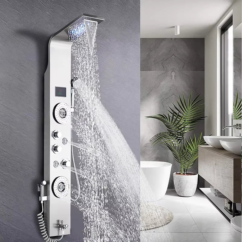 Shower Screen Bathroom Wall Mounted Waterfall Shower Column Set Massage Nozzle Led Shower Screen-6668