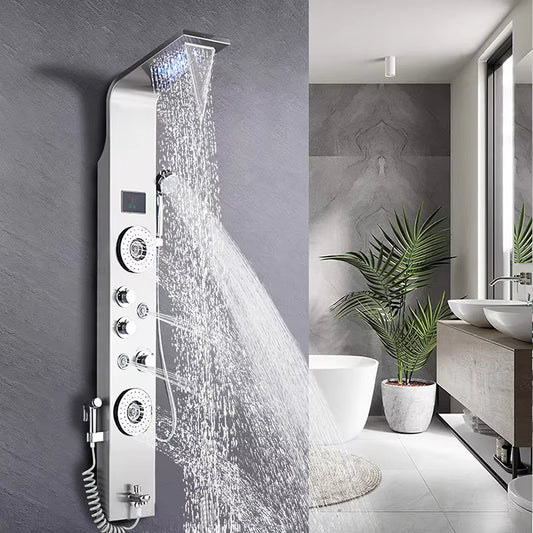 Shower Screen Bathroom Wall Mounted Waterfall Shower Column Set Massage Nozzle Led Shower Screen-6668