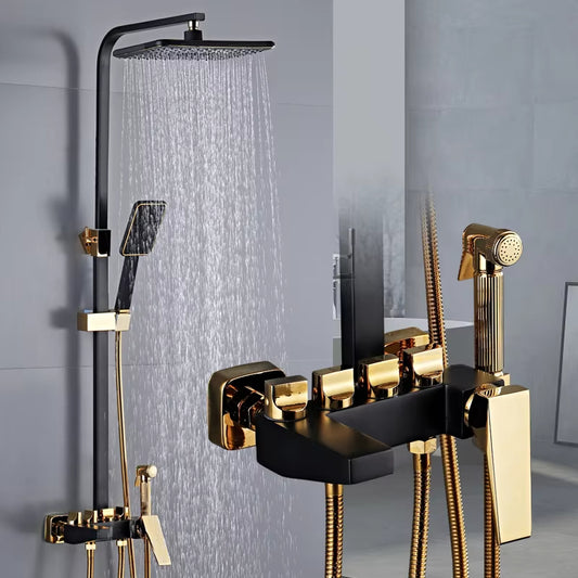 Gold And Black Wall Mounted Thermostatic Shower Set-6244