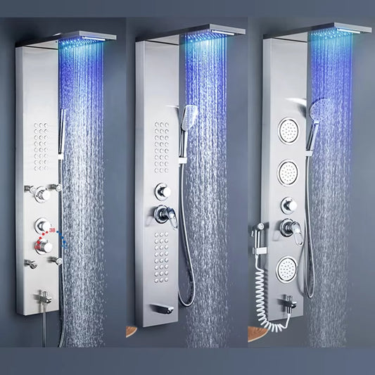 Stainless Steel Waterfall Shower Column Set Wall Mounted Massage Body Spray Head Led Shower Screen-6669