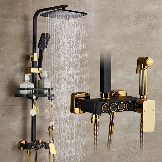 Constant Temperature Bathroom Wall Mounted Black Gold Bath Set-6234