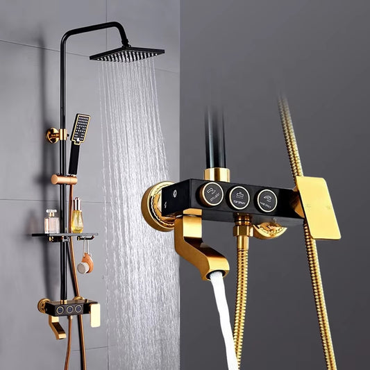 Refined Copper Black Gold Shower Faucet Set Bath Spray Head Bathroom Booster Shower Complete Set Home-6275