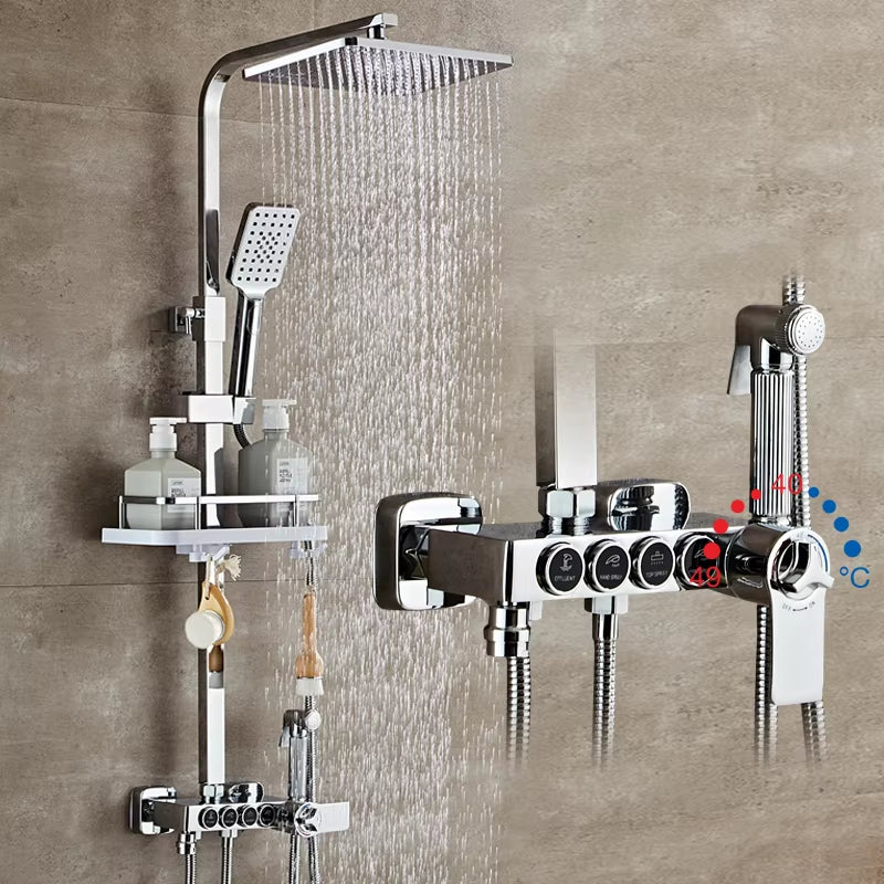 Smart Constant Temperature Shower Set Wall-Mounted Round Handle With Spray Gun-6931