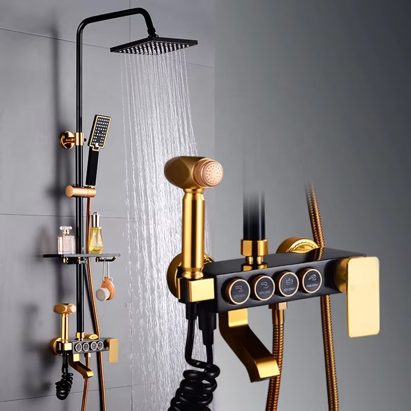 Shower Set Black Gold Shower Bath Faucet Rain Shower Set Mixer Faucet Set Shower Equipment-6277