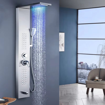 Led Shower Panel Wall Mounted Stainless Steel Waterfall Shower Column Set Massage Shower Head-6672