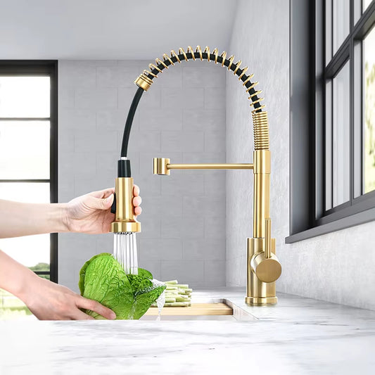 304 Stainless Steel Spring Pull-Out Rotary Telescopic Kitchen Hot And Cold Water Faucet-5360BG