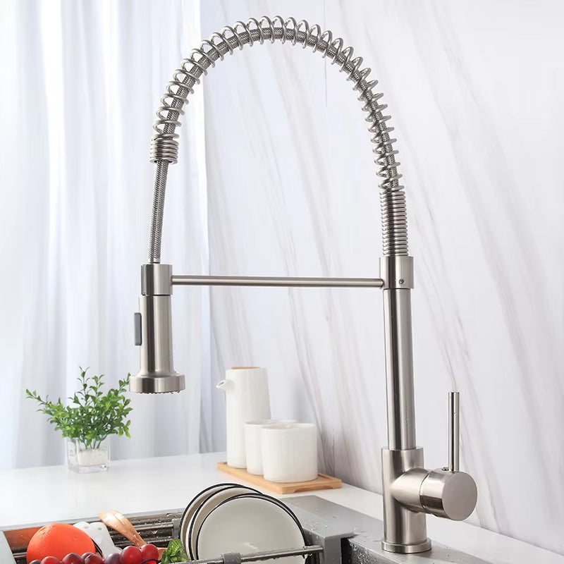 Spring-Loaded Single-Hole Handle 360-Degree Rotating Kitchen Faucet-8558