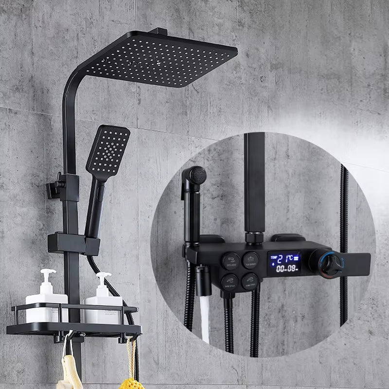 Bathroom Rain Shower High-Grade Black Wall-Mounted Brass Shower Head-6117MB