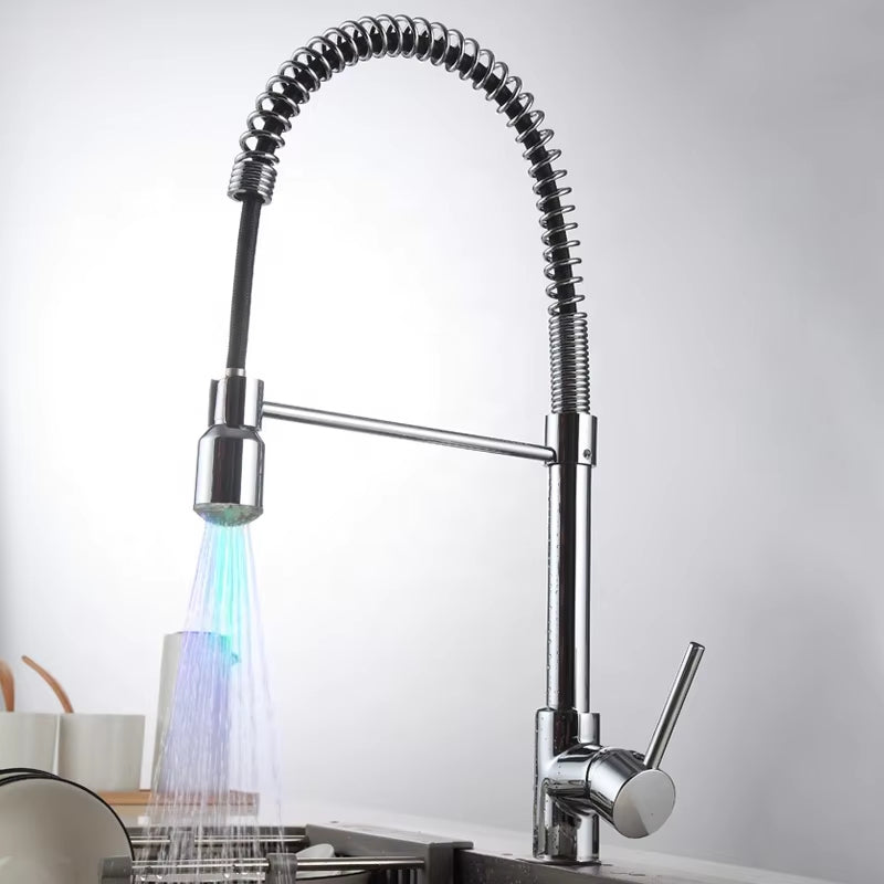 Spring-Type Adjustable 360-Degree Rotating Luminous Water Flow Led Faucet-8547