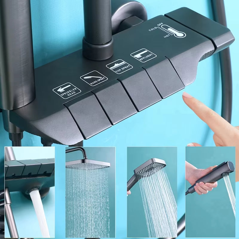 Bathroom Shower Head Set Bathroom Constant Temperature Shower Piano Key Booster Shower Head-6283GR