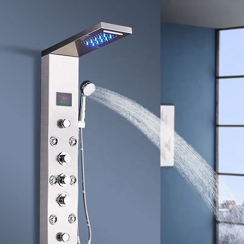 Shower Panel Stainless Steel Waterfall Shower Column Set Massage Nozzle Led Shower Panel-6645