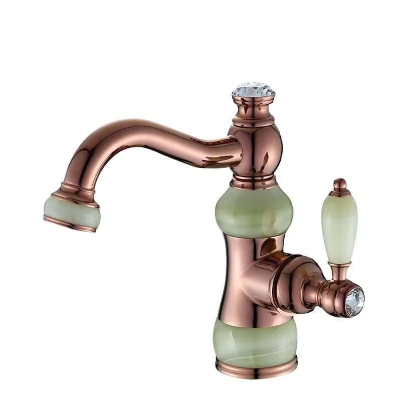 Luxury retro basin faucet with unique green and gold design, single handle for easy temperature control.