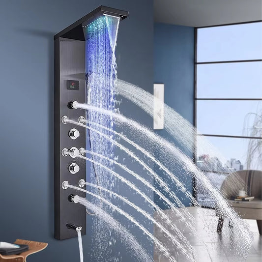 Shower Panel Stainless Steel Waterfall Shower Column Set Tower Style Led Shower Panel-6646
