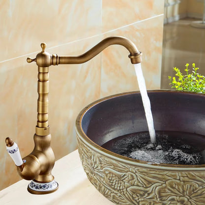 Bathroom Wash Basin Sink Antique Copper Hot And Cold Water Faucet-7811