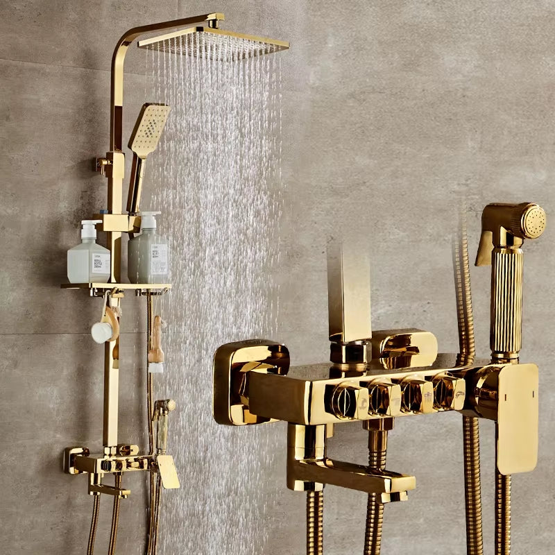 Gold Wall Mounted Shower Set With Spray Gun-6243