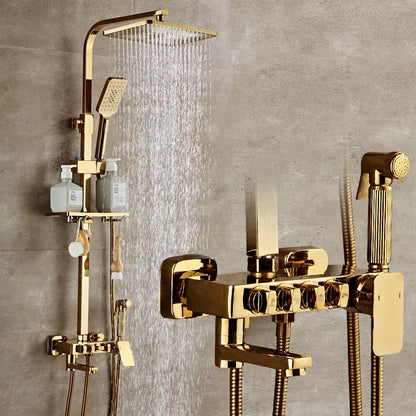 Gold Wall Mounted Shower Set With Spray Gun-6243