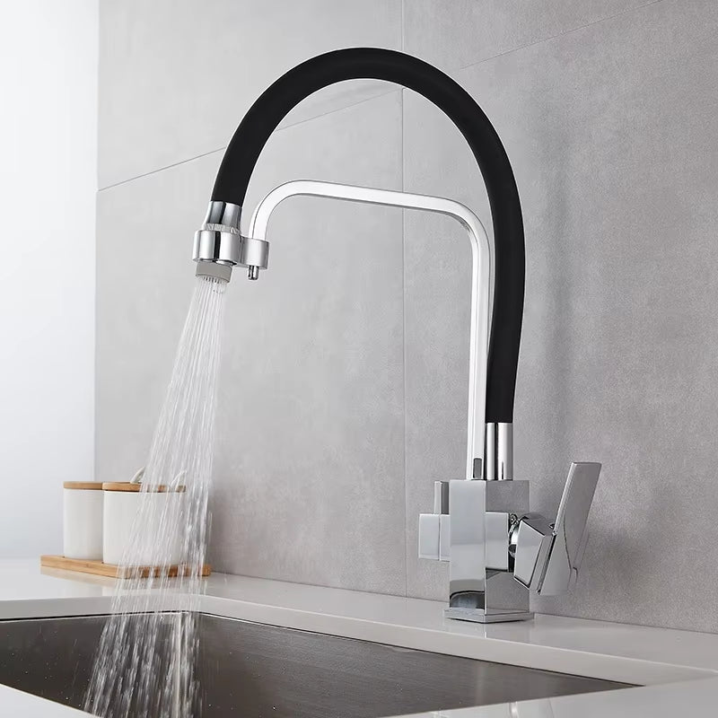 Kitchen 360 Degree Rotating Single Hole Square Handle Faucet With Water Purification Faucet-8921