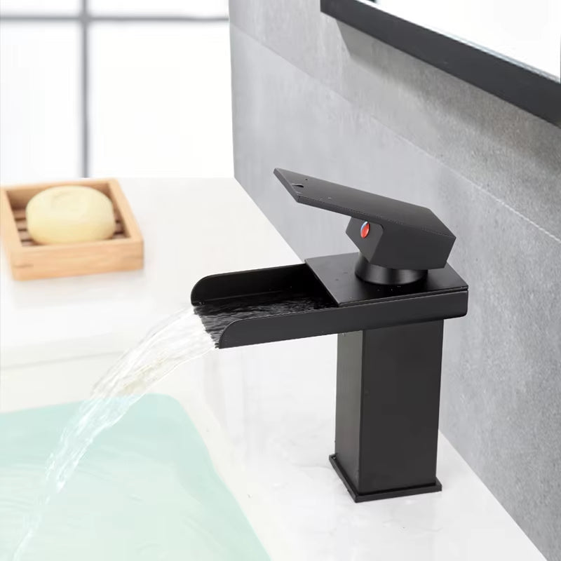 Black Waterfall Hot And Cold Counter Wash Face And Hand Wash Home Bathroom Faucet-5307