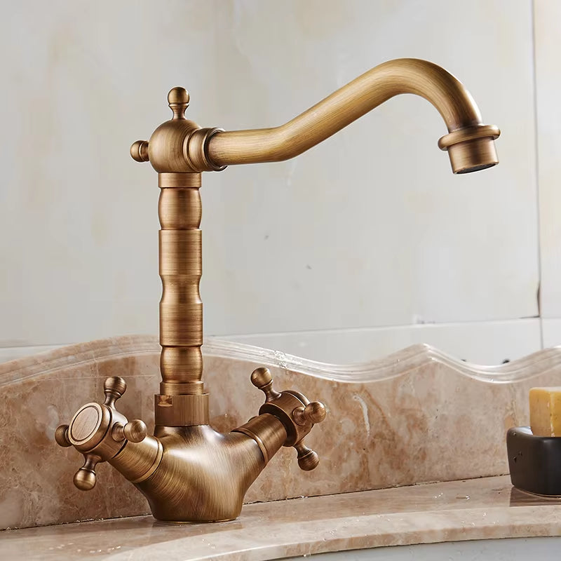 Bathroom Basin Double Handle Antique Faucet-7068