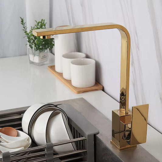 Simple High-End Design 360 Degree Kitchen Faucet Luxury Gold-8577