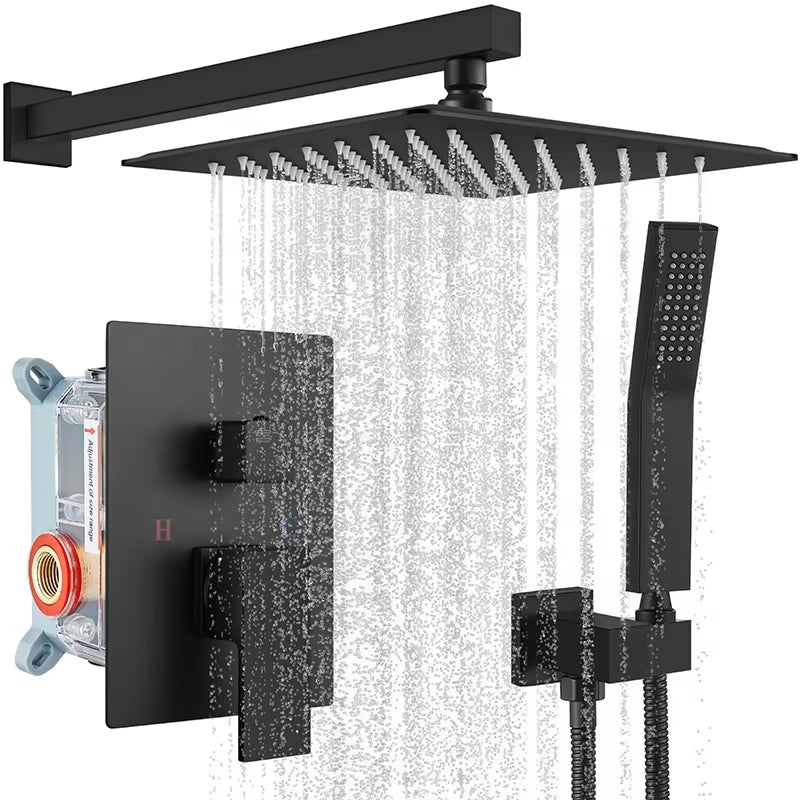 Wall Mounted Rain Shower Faucet Set Brass Bathroom Waterfall System Wall Mounted Shower Set-6530BG