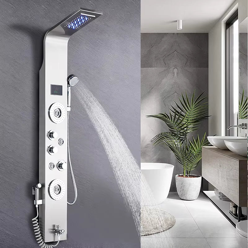 Shower Screen Bathroom Wall Mounted Waterfall Shower Column Set Massage Nozzle Led Shower Screen-6668