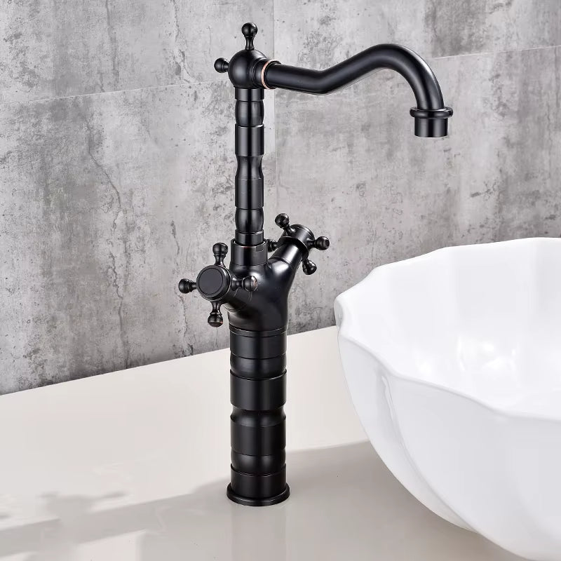 Black Antique Brass Double Handle Bathroom Basin Faucet-7082