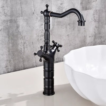 Black Antique Brass Double Handle Bathroom Basin Faucet-7082