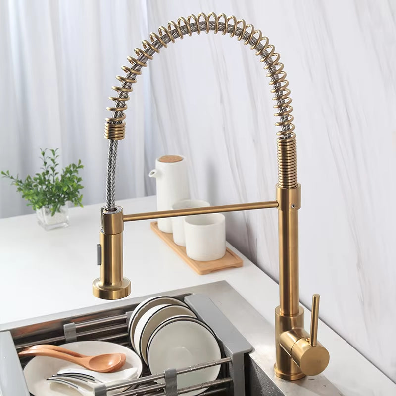 Spring-Loaded Single-Hole Handle 360-Degree Rotating Kitchen Faucet-8557