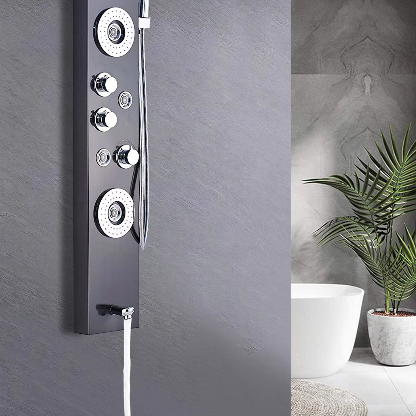 Shower Panel Wall Mounted Massage Nozzle Led Waterfall Temperature Display Shower Column Set-6657BB