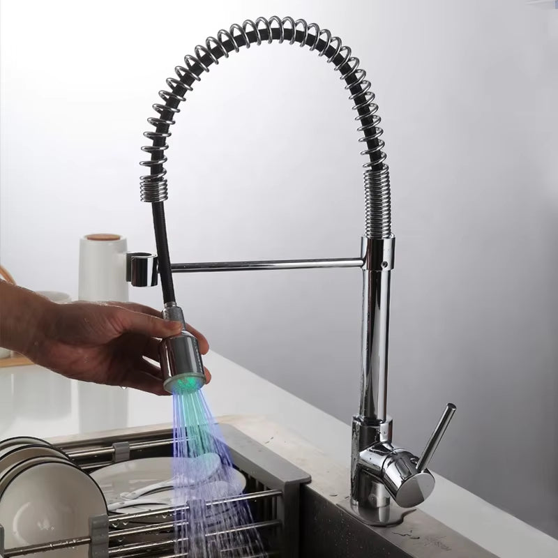 Spring-Type Adjustable 360-Degree Rotating Luminous Water Flow Led Faucet-8547