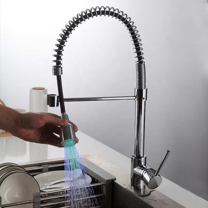 Spring-Type Adjustable 360-Degree Rotating Luminous Water Flow Led Faucet-8547